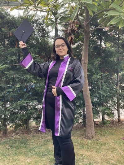 Kep Cübbe Modeli - Mor Şeritli Saten Kumaş