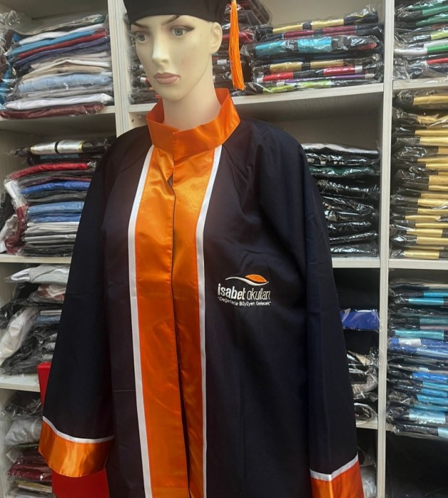 Kep Cübbe Modeli - Turuncu Şeritli Pamuklu Albaka Kumaş (İsabet Okulları)